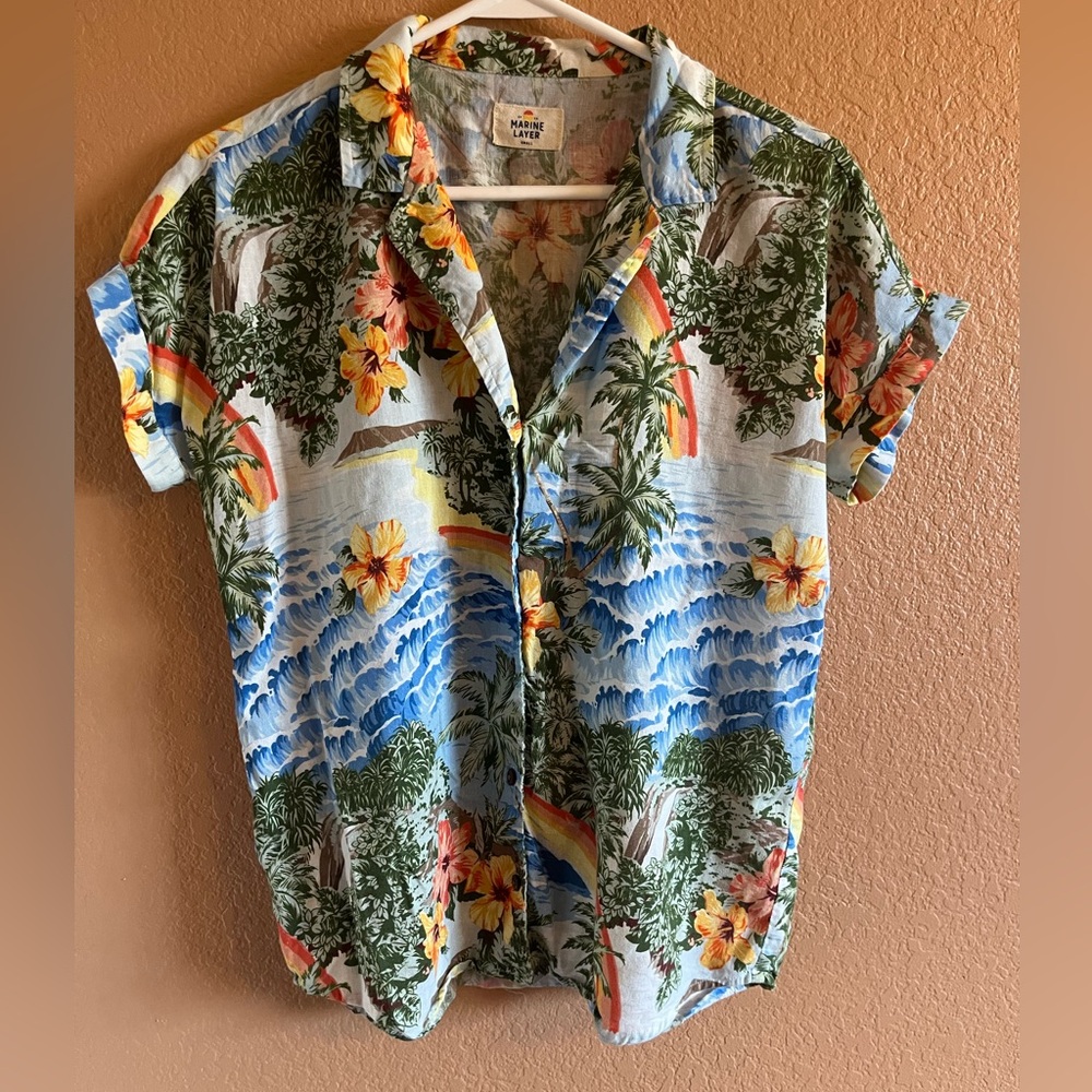 Marine Layer Multicolor Tropical Button Down Shirt - image 4